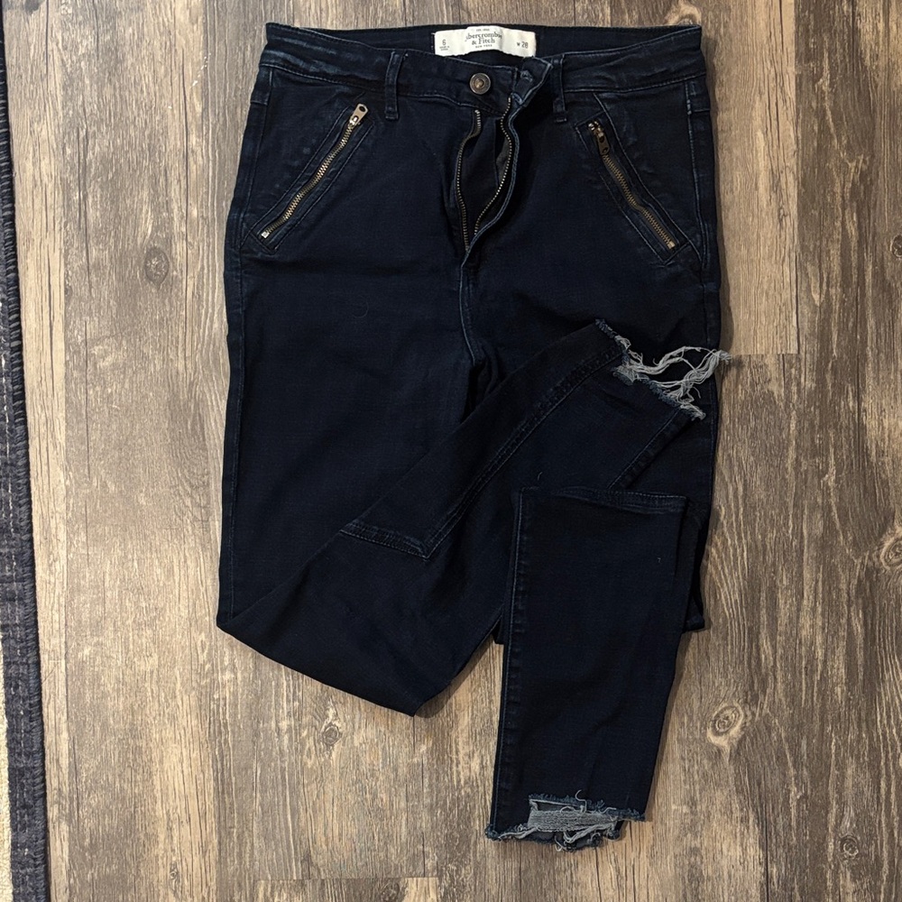 Abercrombie Black Distressed Jeans with Zipper Pockets